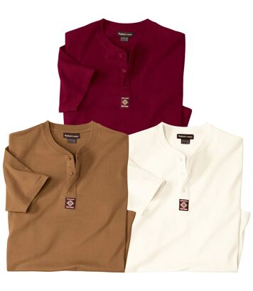 Zestaw 3 koszulek z dekoltem z guzikami Mężczyzna Atlas For Men - Kolor : Biały - Rozmiar : 4XL