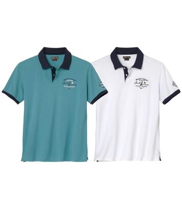 Zestaw 2 haftowanych polo z piki Mężczyzna Atlas For Men - Kolor : Zielony - Rozmiar : 4XL