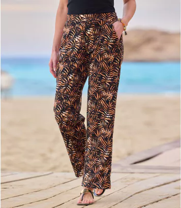 Spodnie z nadrukiem w brązowo-złocistym kolorze Kobieta Atlas For Men - Kolor : Motywy - Rozmiar : 44/46