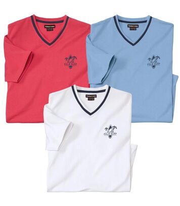 Zestaw 3 koszulek z dekoltem w serek Mężczyzna Atlas For Men - Kolor : Różowy - Rozmiar : 4XL