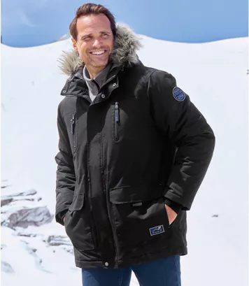 Ciepła parka z kapturem z imitacją futerka Mężczyzna Atlas For Men - Kolor : Czarny - Rozmiar : L