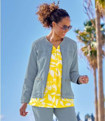 Jeansowa kurtka z suwakiem ze stretchem Kobieta Atlas For Men - Kolor : Niebieski - Rozmiar : 36/38