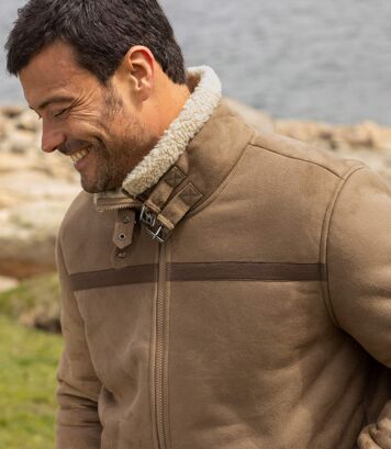 Kurtka poszukiwacza przygód ze sztucznego zamszu podszyta kożuszkiem sherpa Mężczyzna Atlas For Men - Kolor : Brązowy - Rozmiar : 4XL