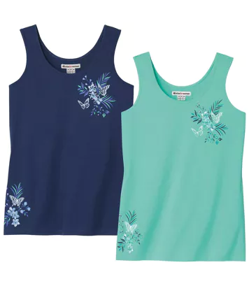 Zestaw 2 topów z kwiatowym nadrukiem Kobieta Atlas For Men - Kolor : Granatowy - Rozmiar : 40/42