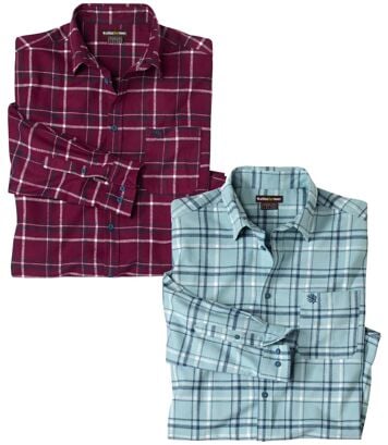 Zestaw 2 flanelowych koszul w kratę Mężczyzna Atlas For Men - Kolor : Krata - Rozmiar : 4XL