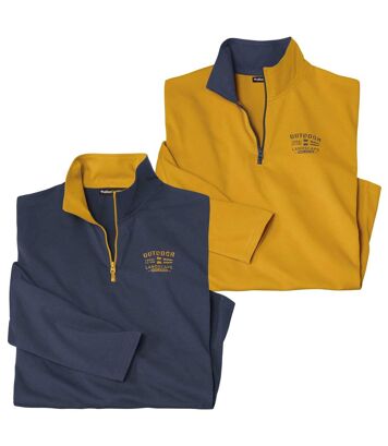 Zestaw 2 polo z kołnierzem z suwakiem Mężczyzna Atlas For Men - Kolor : Granatowy - Rozmiar : 4XL