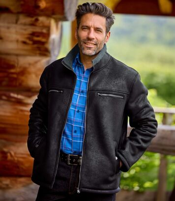 Kurtka lotnika ze sztucznego zamszu podszyta kożuszkiem sherpa Mężczyzna Atlas For Men - Kolor : Czarny - Rozmiar : 4XL