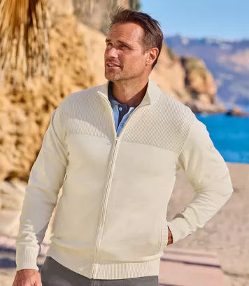 Kardigan z bawełnianej dzianiny Mężczyzna Atlas For Men - Kolor : Beżowy - Rozmiar : 4XL