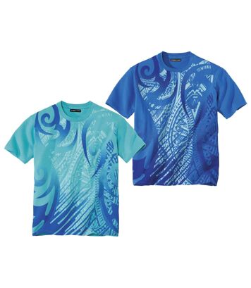 Zestaw 2 t-shirtów Island Mężczyzna Atlas For Men - Kolor : Niebieski - Rozmiar : 4XL