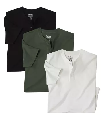 Zestaw 3 koszulek z kołnierzem tunezyjskim Mężczyzna Atlas For Men - Kolor : Czarny - Rozmiar : 4XL