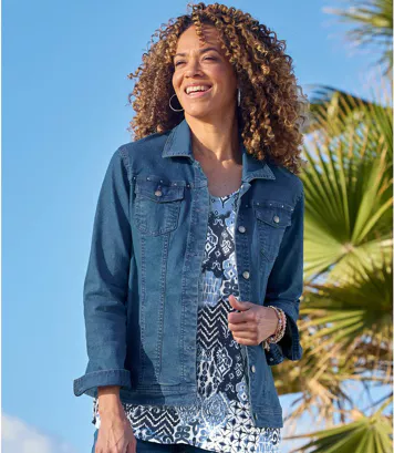 Jeansowa kurtka ze stretchem Kobieta Atlas For Men - Kolor : Granatowy - Rozmiar : 36/38