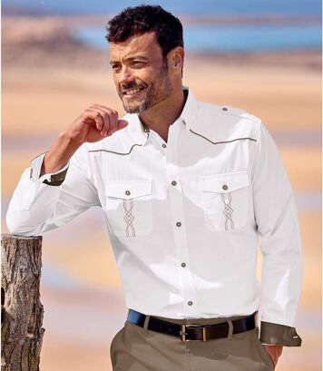 Biała, popelinowa koszula w kroju Western Mężczyzna Atlas For Men - Kolor : Biały - Rozmiar : 4XL