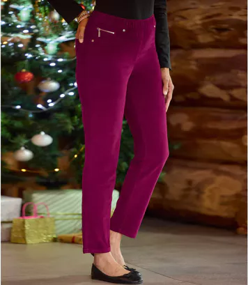 Sztruksowe spodnie tregginsy ze stretchem Kobieta Atlas For Men - Kolor : Fioletowy - Rozmiar : 36