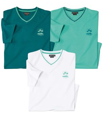 Zestaw 3 t-shirtów z dekoltem w serek Island Mężczyzna Atlas For Men - Kolor : Zielony - Rozmiar : 5XL