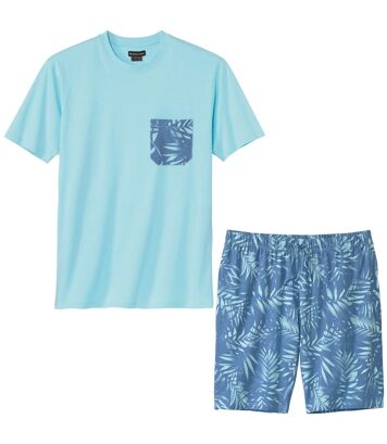 Piżama z szortami z nadrukiem Palm Mężczyzna Atlas For Men - Kolor : Niebieski - Rozmiar : 4XL