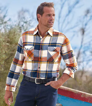 Flanelowa koszula w kratę Country Mężczyzna Atlas For Men - Kolor : Pomarańczowy - Rozmiar : 4XL