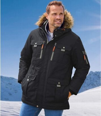 Ciepła parka z odpinanym kapturem i imitacją futerka Mężczyzna Atlas For Men - Kolor : Czarny - Rozmiar : 5XL