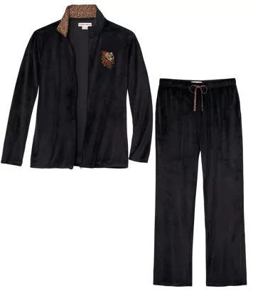 Luźny, czarny i welurowy komplet dresowy Kobieta Atlas For Men - Kolor : Czarny - Rozmiar : 36/38