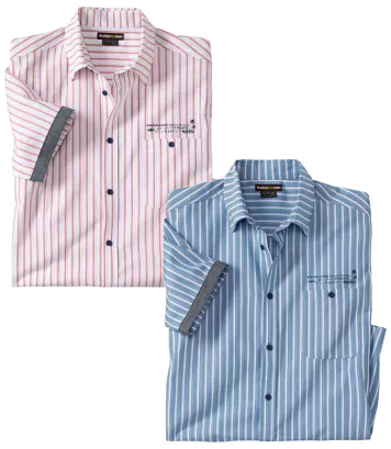 Zestaw 2 koszul w paski z krótkim rękawem Mężczyzna Atlas For Men - Kolor : Pomarańczowy - Rozmiar : 5XL