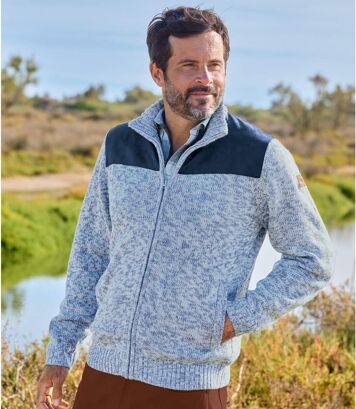 Kardigan z niebieskiej melanżowej dzianiny z suwakiem Mężczyzna Atlas For Men - Kolor : Niebieski - Rozmiar : 5XL