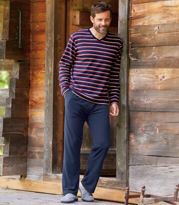 Piżama z mikropolaru w paski Mężczyzna Atlas For Men - Kolor : Pasiasty - Rozmiar : 5XL