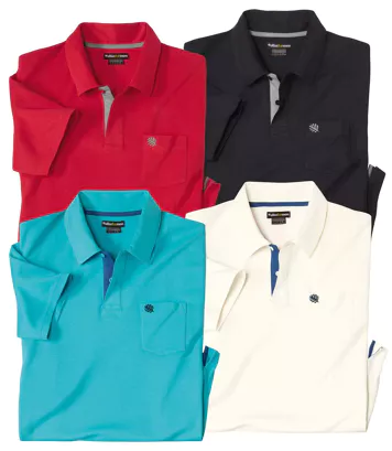 Zestaw 4 koszulek polo z bawełny Mężczyzna Atlas For Men - Kolor : Niebieski - Rozmiar : 4XL