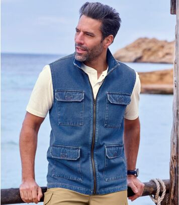 Kamizelka jeansowa Mężczyzna Atlas For Men - Kolor : Niebieski - Rozmiar : 4XL