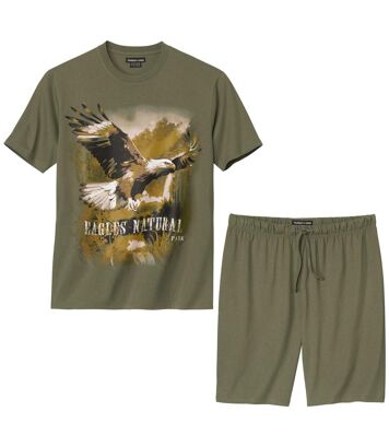 Piżama z szortami z bawełny i nadrukiem orła Mężczyzna Atlas For Men - Kolor : Zielony - Rozmiar : L