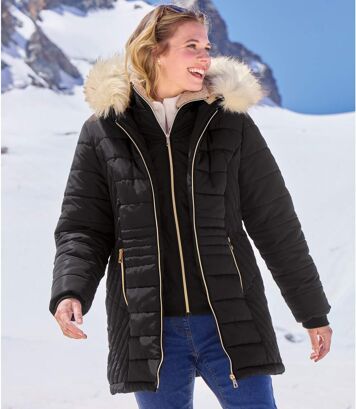 Ciepła parka z kapturem z imitacją futerka Kobieta Atlas For Men - Kolor : Czarny - Rozmiar : 44/46