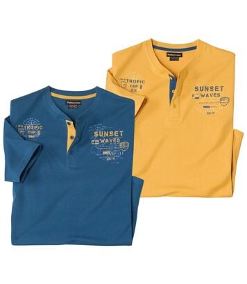 Zestaw 2 koszulek z dekoltem z guzikami Tropic Cup Mężczyzna Atlas For Men - Kolor : Granatowy - Rozmiar : 4XL
