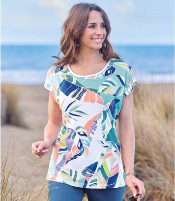 Bluzka z graficznym nadrukiem inspirowanym roślinami Kobieta Atlas For Men - Kolor : Motywy - Rozmiar : 40/42