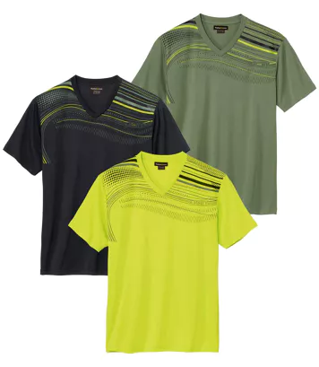 Zestaw 3 koszulek z dekoltem w serek Sport Time Mężczyzna Atlas For Men - Kolor : Zielony - Rozmiar : L