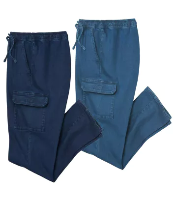 Zestaw 2 super wygodnych jeansów-bojówek Mężczyzna Atlas For Men - Kolor : Granatowy - Rozmiar : 4XL