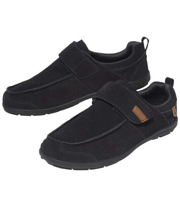 Czarno-skórzane mokasyny z rzepami Mężczyzna Atlas For Men - Kolor : Czarny - Rozmiar : 39