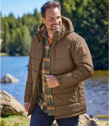 Długa, pikowana kurtka z odpinanym kapturem Mężczyzna Atlas For Men - Kolor : Brązowy - Rozmiar : 4XL