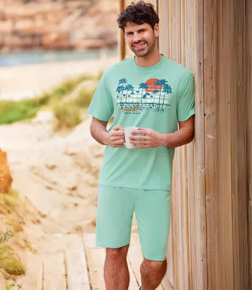 Piżama z szortami Sunny Paradise Mężczyzna Atlas For Men - Kolor : Zielony - Rozmiar : 4XL