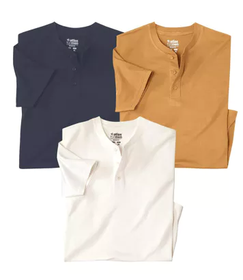 Zestaw 3 koszulek z krótkim rękawem i kołnierzykiem zapinanym na guziki Mężczyzna Atlas For Men - Kolor : Brązowy - Rozmiar : 4XL