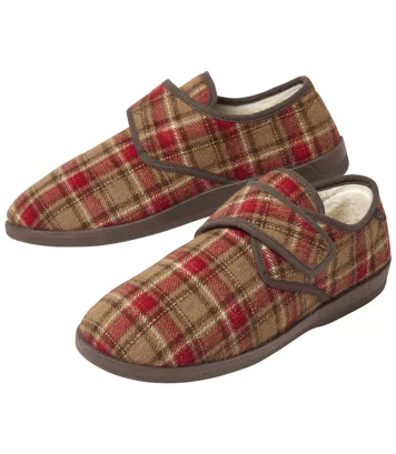 Kapcie z rzepem ocieplane kożuszkiem sherpa Mężczyzna Atlas For Men - Kolor : Krata - Rozmiar : 39