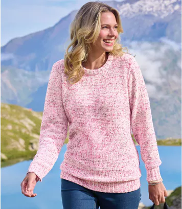 Trykotowy sweter z dzianiny szenilowej Kobieta Atlas For Men - Kolor : Biały - Rozmiar : 40/42