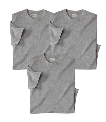 Zestaw 3 gładkich koszulek Mężczyzna Atlas For Men - Kolor : Szary - Rozmiar : 4XL
