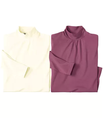 Zestaw dwóch półgolfów z marszczonym kołnierzem Kobieta Atlas For Men - Kolor : Czerwony - Rozmiar : 36/38