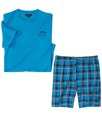 Piżama w kratę z szortami Blue Lake Mężczyzna Atlas For Men - Kolor : Niebieski - Rozmiar : L