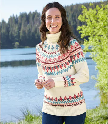 Trykotowy, żakardowy sweter Kobieta Atlas For Men - Kolor : Biały - Rozmiar : 48/50
