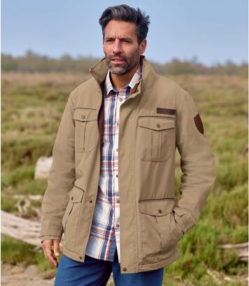 Kurtka z mikrofibry z kieszeniami i podszewką z polaru Mężczyzna Atlas For Men - Kolor : Beżowy - Rozmiar : 4XL