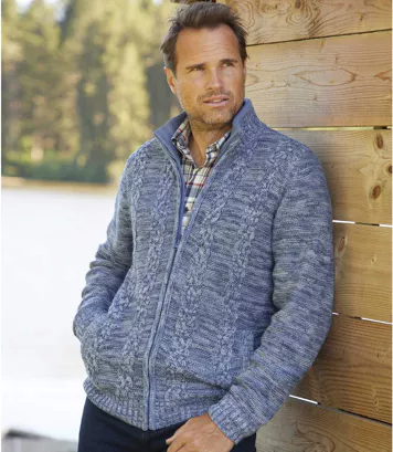 Trykotowy, melanżowy kardigan Casual Mężczyzna Atlas For Men - Kolor : Niebieski - Rozmiar : 4XL