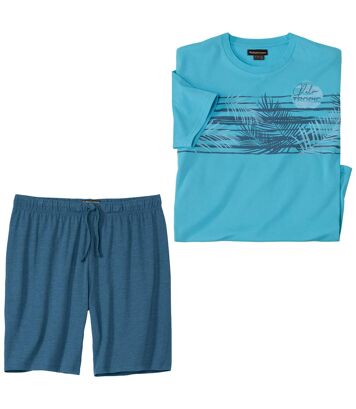 Piżama z szortami Tropical Summer Mężczyzna Atlas For Men - Kolor : Niebieski - Rozmiar : L