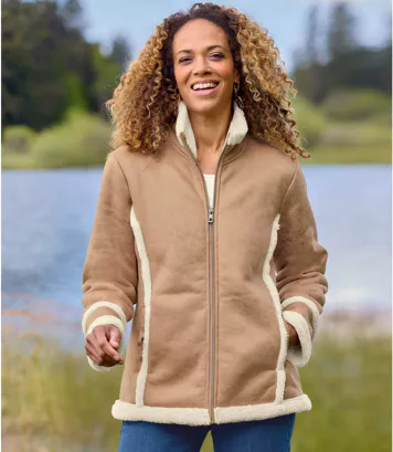 Kurtka ze sztucznego zamszu z ociepleniem z kożuszka sherpa Kobieta Atlas For Men - Kolor : Beżowy - Rozmiar : 36/38