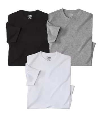 Zestaw 3 jednolitych koszulek Mężczyzna Atlas For Men - Kolor : Czarny - Rozmiar : 4XL