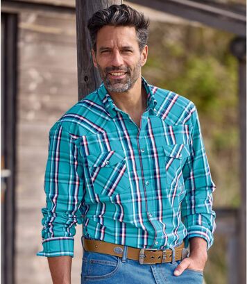 Popelinowa koszula w kratę Mężczyzna Atlas For Men - Kolor : Niebieski - Rozmiar : 5XL