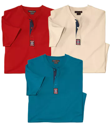 Zestaw 3 koszulek z zapinanym dekoltem Mężczyzna Atlas For Men - Kolor : Zielony - Rozmiar : 4XL